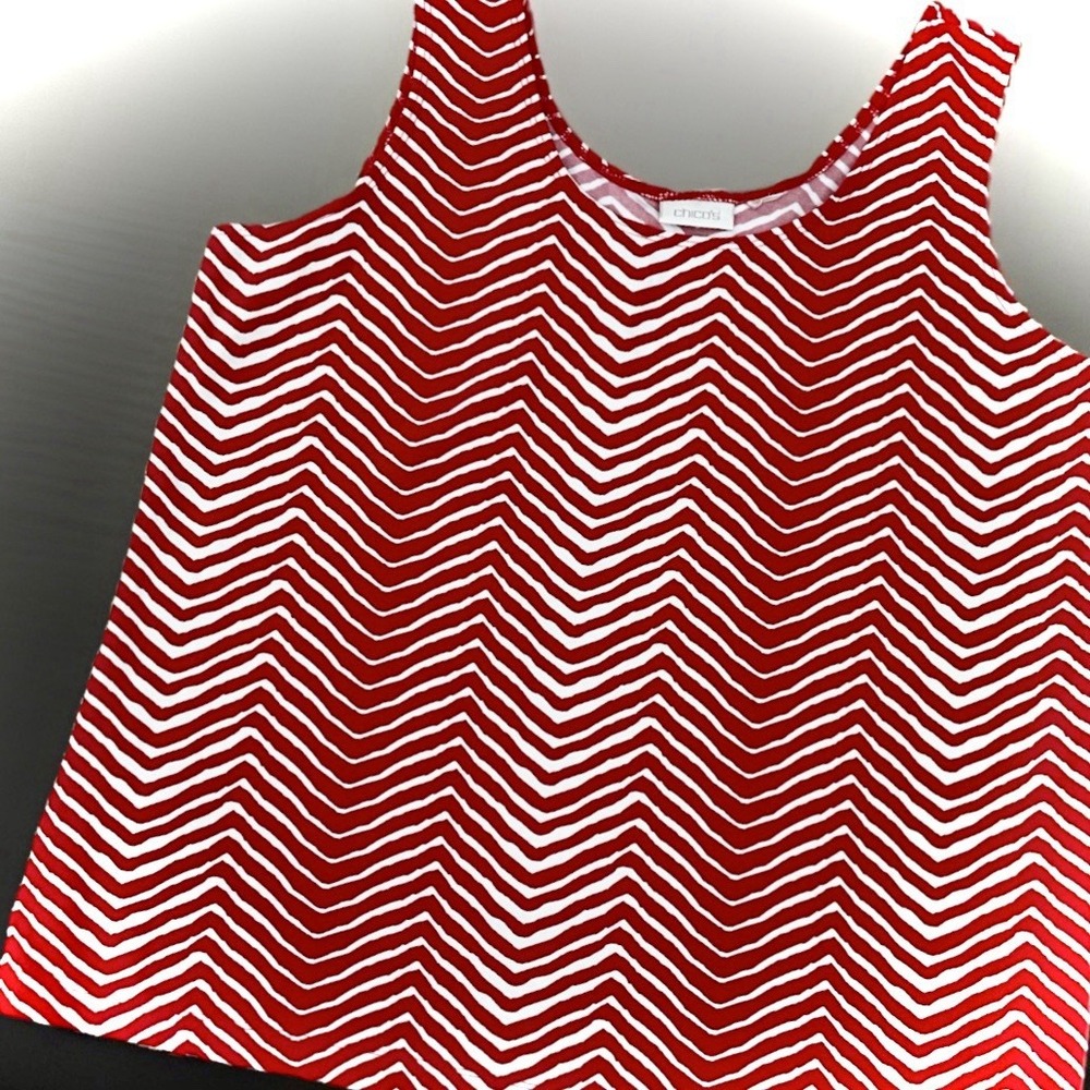 Chico's Microfiber Tank Top Red Chevron Nylon Blend Sz 2.5 Med 14